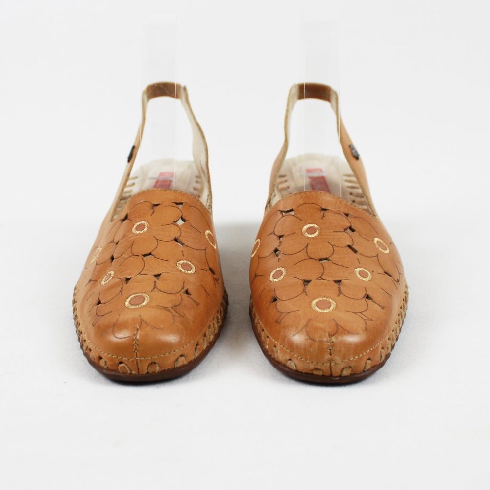 Pikolinos Tan Floral Pattern Sling-back Leather Shoes - Picture 7 of 14